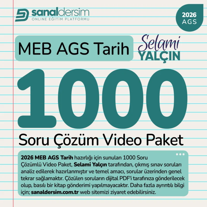 2026 MEB AGS Tarih - 1000 Soru Çözüm Video Ders Paketi
