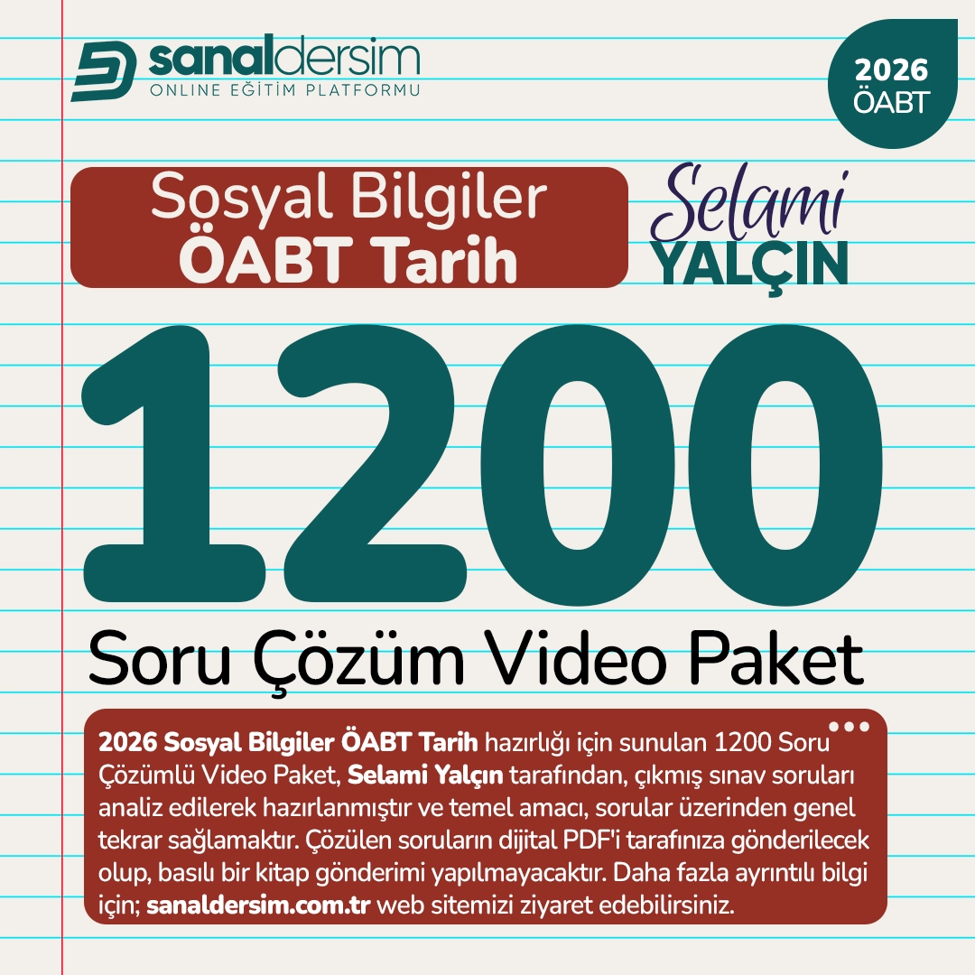 2026 Sosyal Bilgiler ÖABT Tarih - 1200 Soru Çözüm Video Ders Paketi