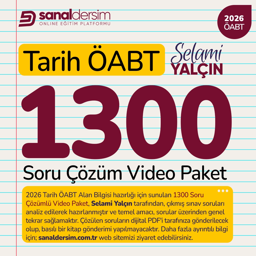 2026 Tarih ÖABT Alan Bilgisi - 1300 Soru Çözüm Video Ders Paketi