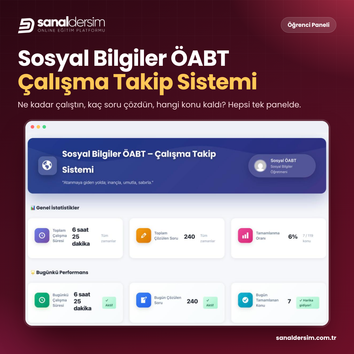 Sosyal Bilgiler ÖABT 2027 – Çalışma Takip Sistemi