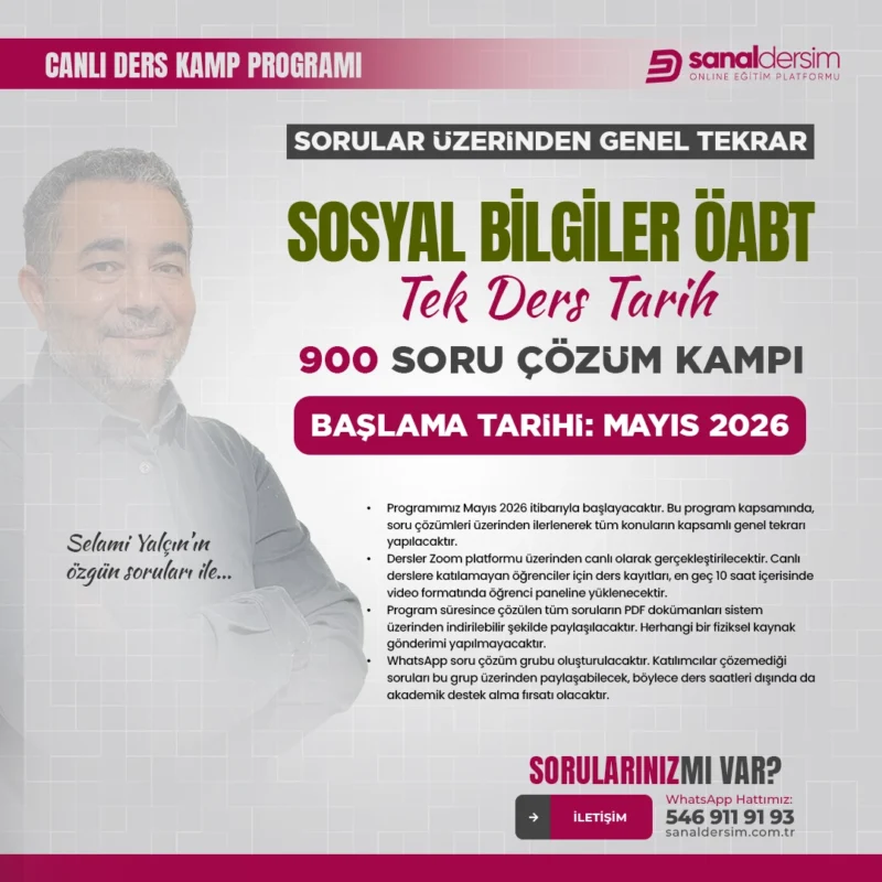 Sosyal Bilgiler ÖABT Tarih 2026 - Genel Tekrar Soru Çözüm Kampı – Selami Yalçın - Mayıs 2026 (900 Soru Olarak Güncellenmiştir)