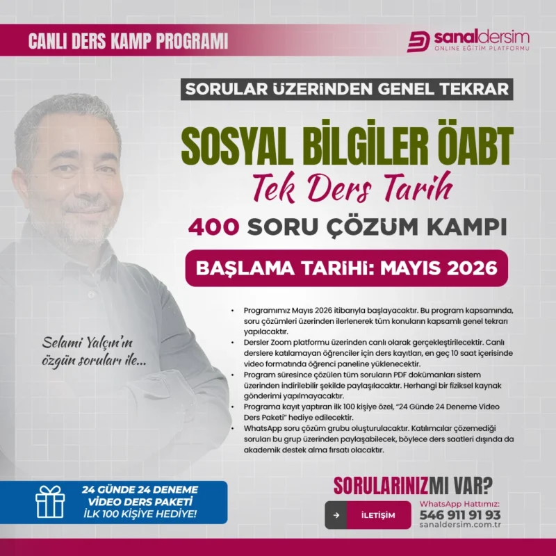 Sosyal Bilgiler ÖABT Tarih 2026 - Genel Tekrar Soru Çözüm Kampı – Selami Yalçın - Mayıs 2026