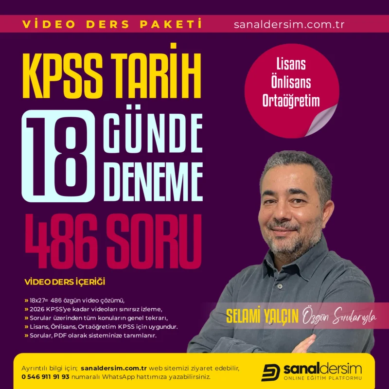 KPSS 2026 Genel Kültür Tarih - 18 Günde 18 Deneme Video Ders Paketi