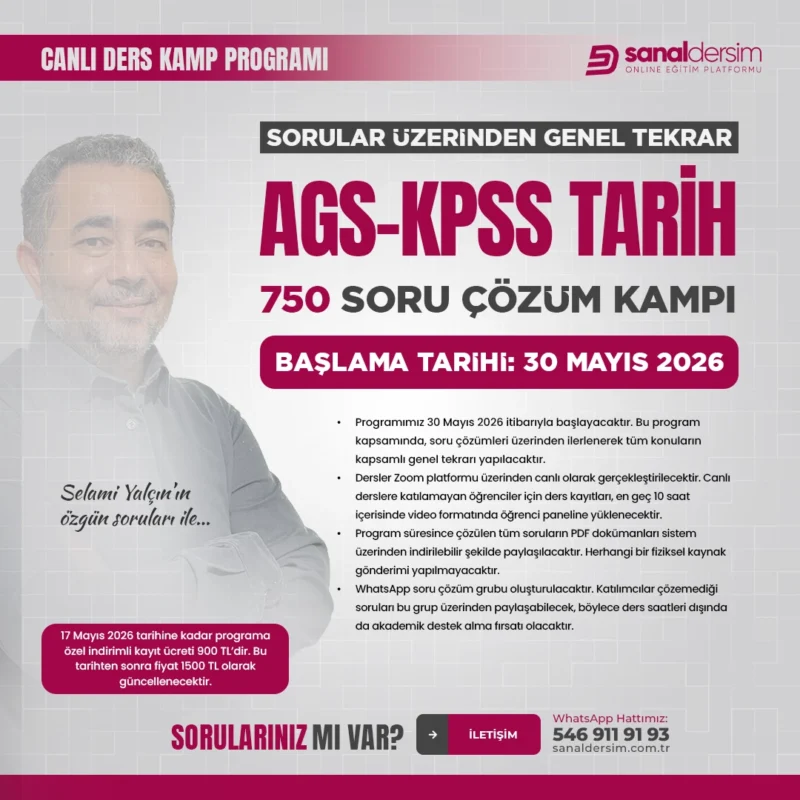 AGS - KPSS Tarih 2026 - Genel Tekrar Soru Çözüm Kampı – Selami Yalçın - Mayıs 2026 (Canlı Ders)