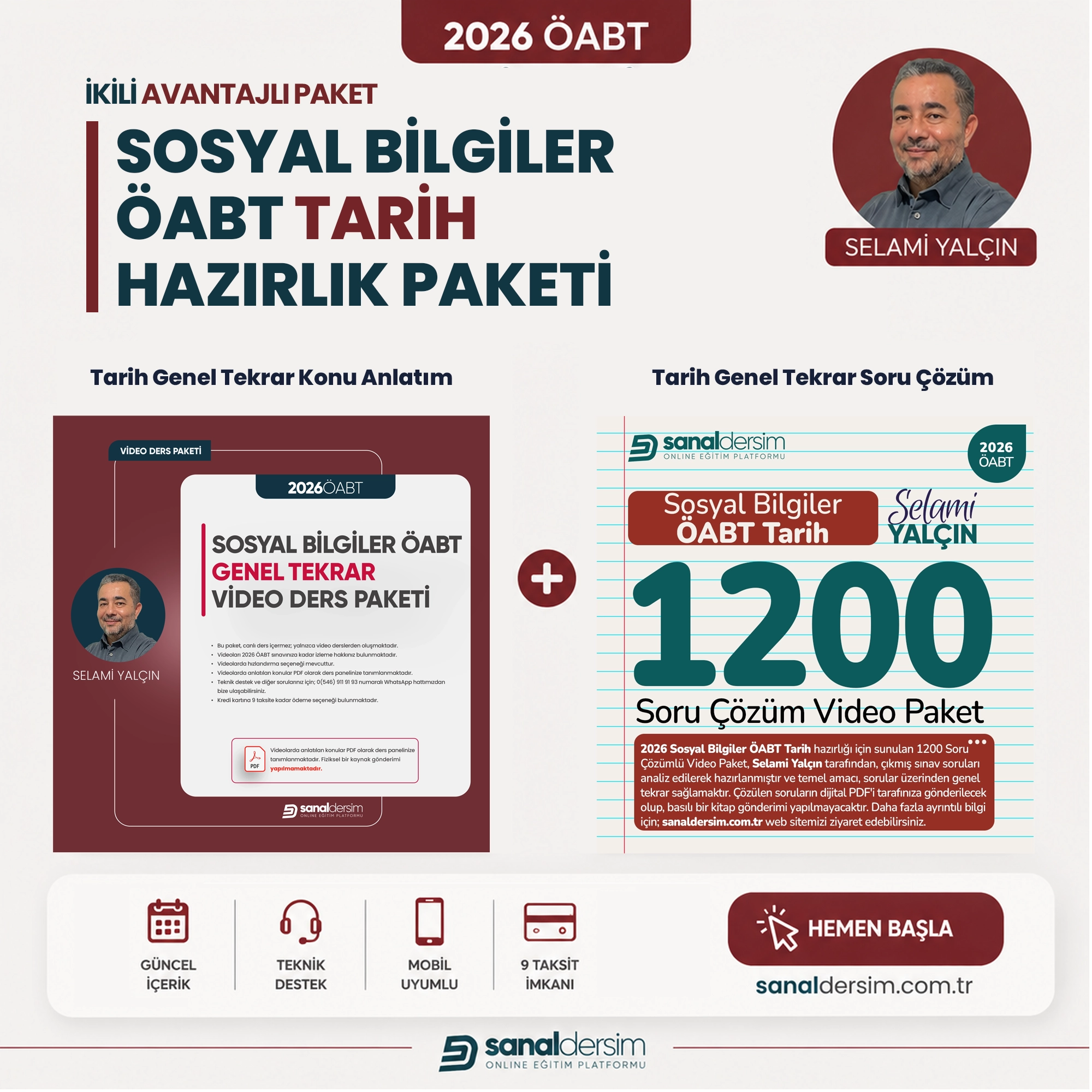 2026 Sosyal Bilgiler ÖABT - Tarih Genel Tekrar Konu Anlatım Video Ders Paketi + 2026 Sosyal Bilgiler ÖABT Tarih - 1200 Soru Çözüm Video Ders Paketi