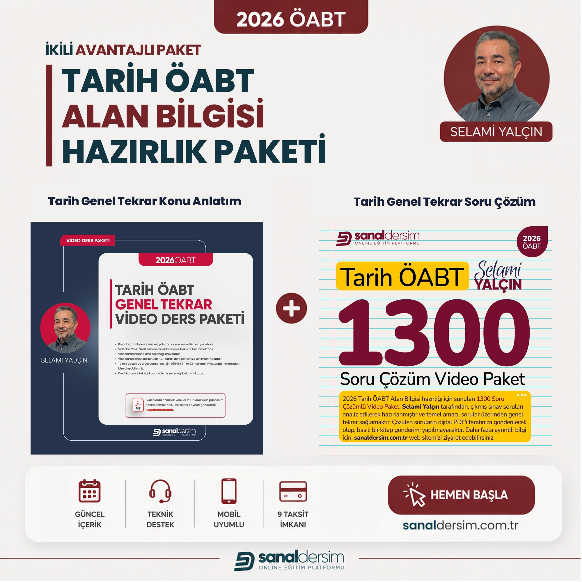 2026 Tarih ÖABT - Genel Tekrar Konu Anlatım Video Ders Paketi + 2026 Tarih ÖABT Alan Bilgisi - 1300 Soru Çözüm Video Ders Paketi