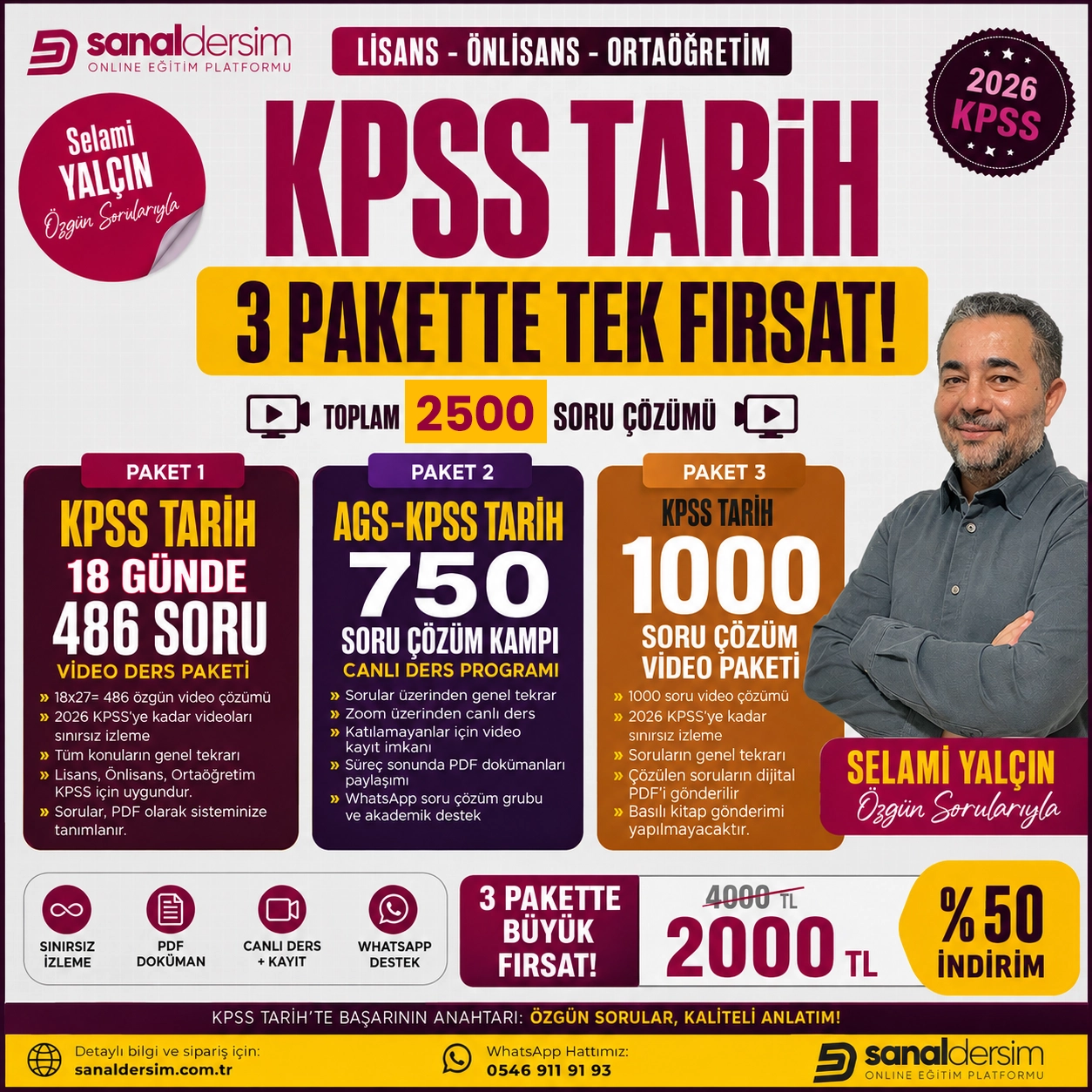 2026 KPSS Tarih Mega Soru Çözüm Paketi – Toplam 2500 Soru (Selami Yalçın)